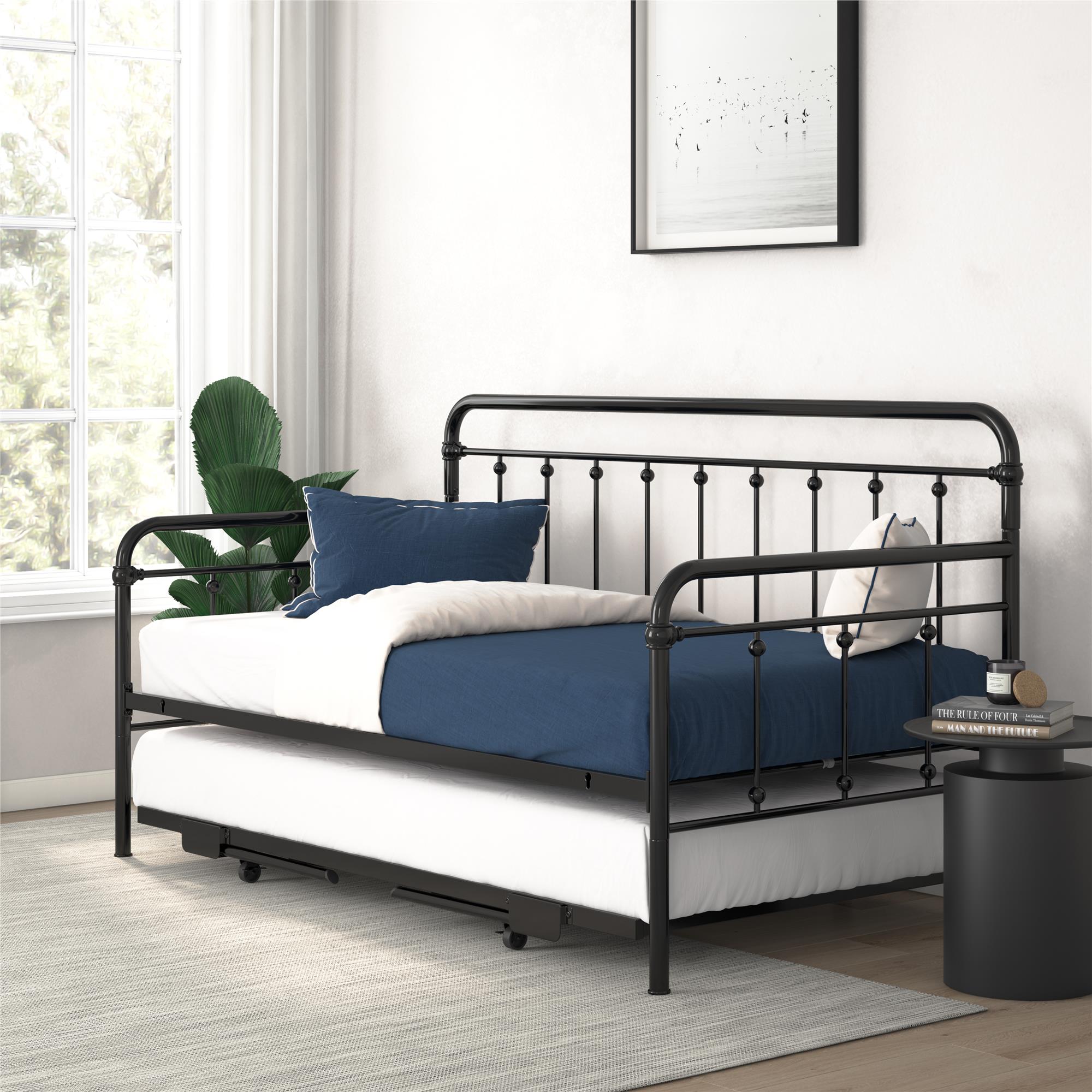 DHP Locky Metal Daybed with Pop Up Trundle - Black - Twin-Over-Twin