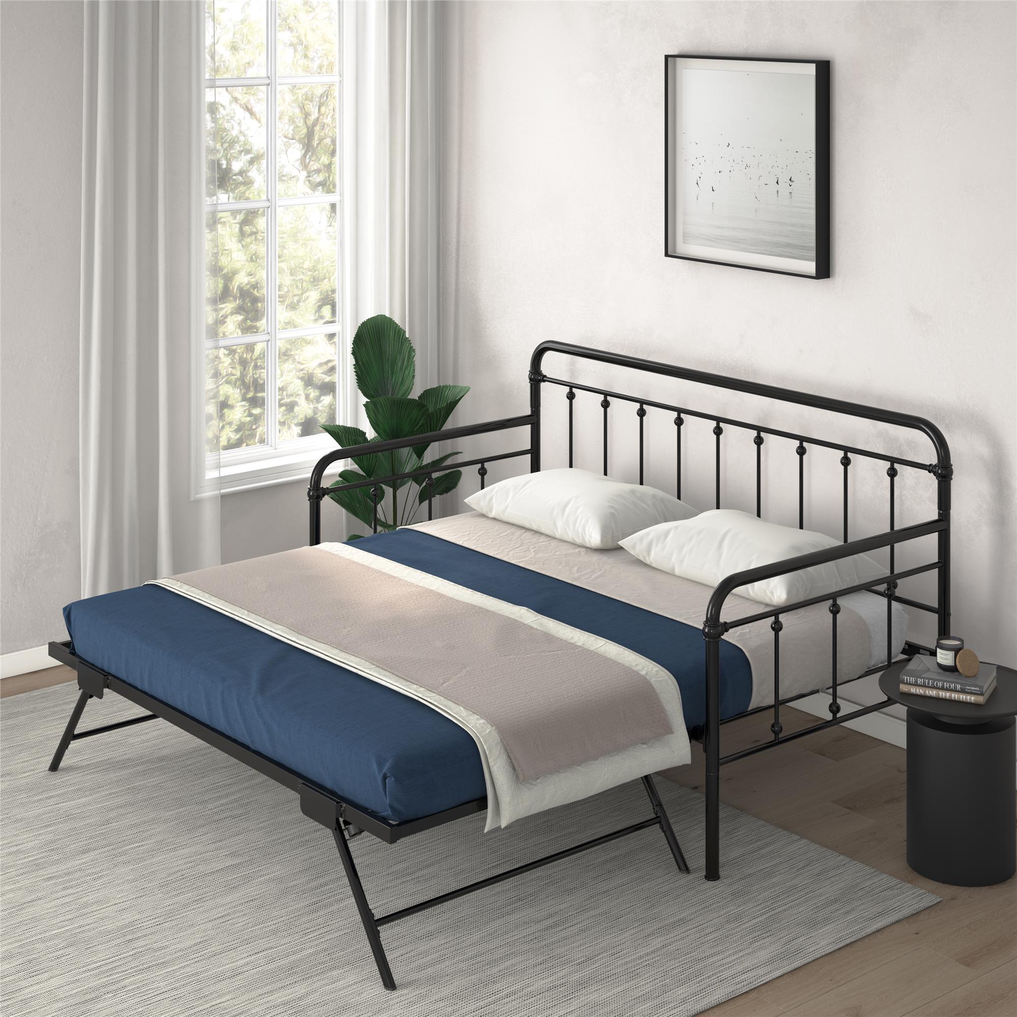 DHP Locky Metal Daybed with Pop Up Trundle - Black - Twin-Over-Twin