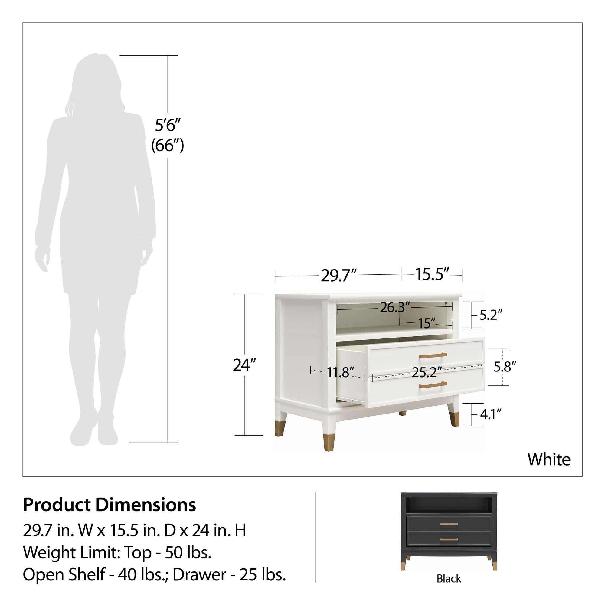 CosmoLiving Westerleigh Wide Nightstand - White