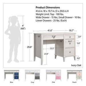 Monarch Hill Poppy Kids' White Desk, Grey Drawers - Gray