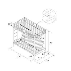 DHP Silver Screen Futon Bunk Bed - Silver - Twin-Over-Futon