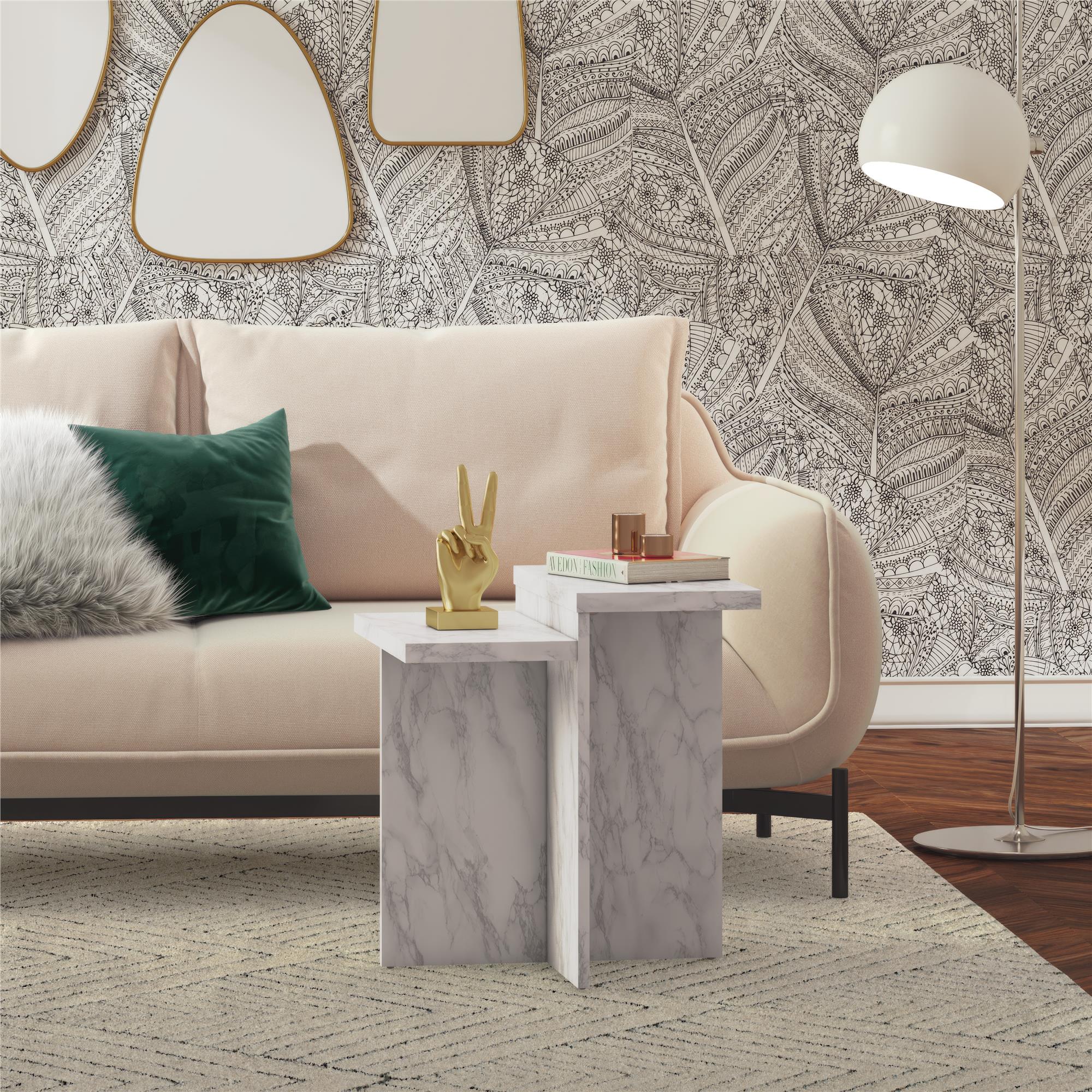 Brielle Accent Table, White Faux Marble - White marble