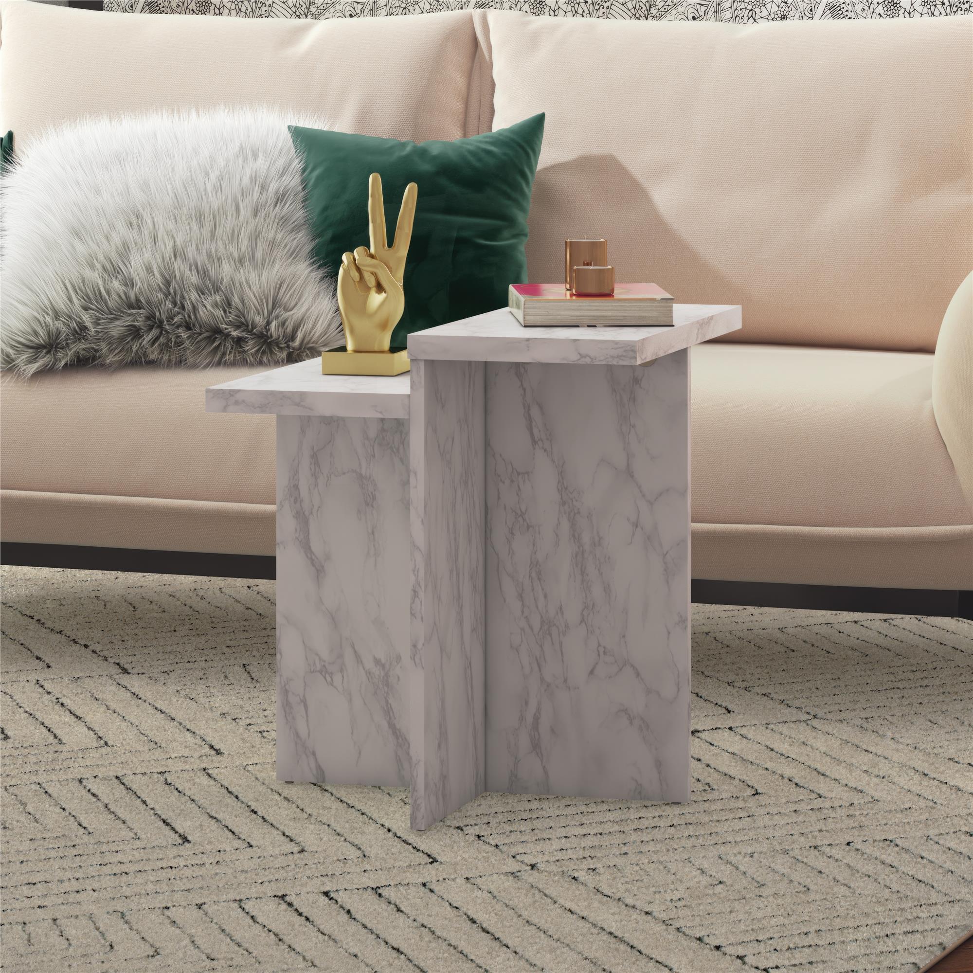Brielle Accent Table, White Faux Marble - White marble