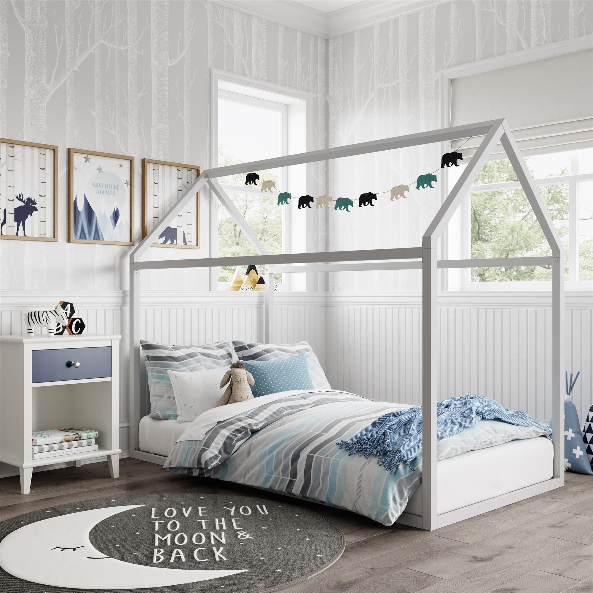 Max & Finn Skyler Metal House Bed - Dove Gray - Twin