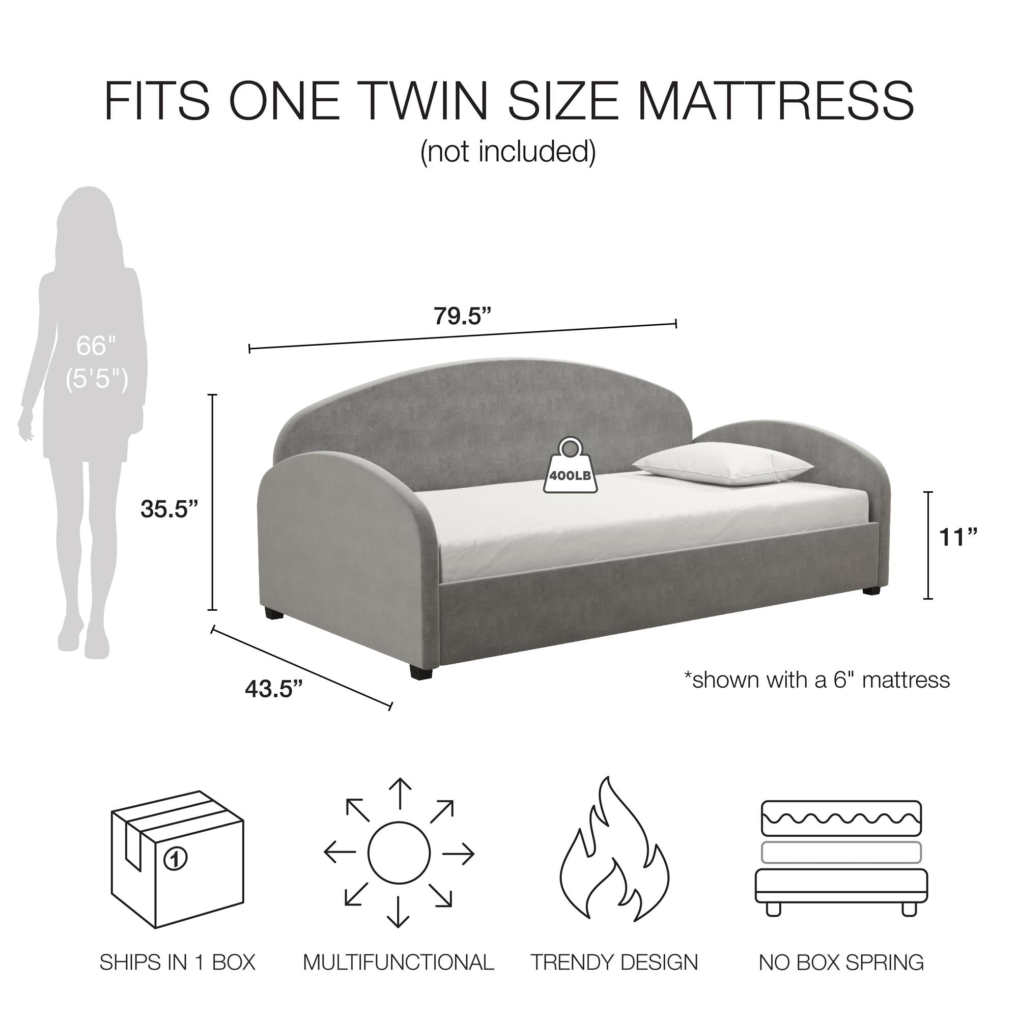 Mr. Kate Moon Upholstered Daybed - Light Gray - Twin