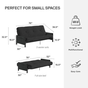 DHP Fairview Futon Set with Metal Frame and 6" Polyester Mattress - Charcoal