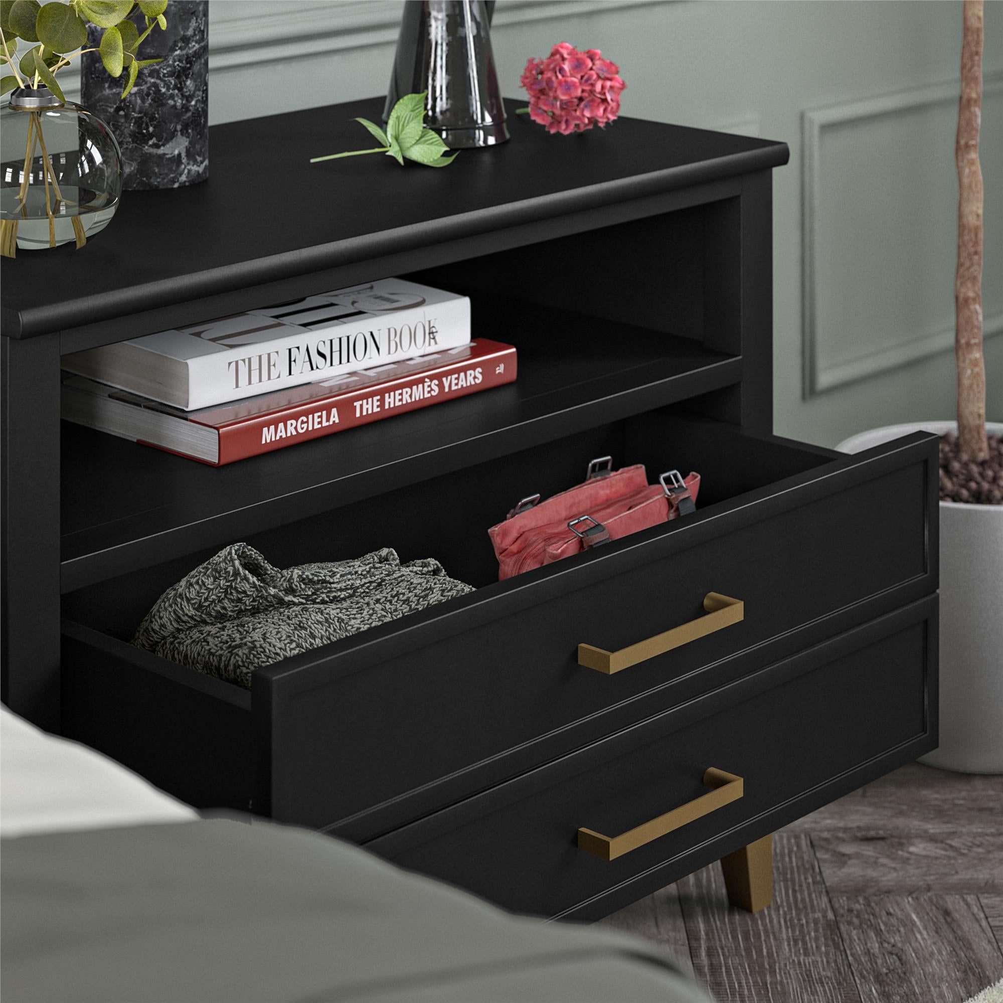 CosmoLiving Westerleigh Wide Nightstand - Black