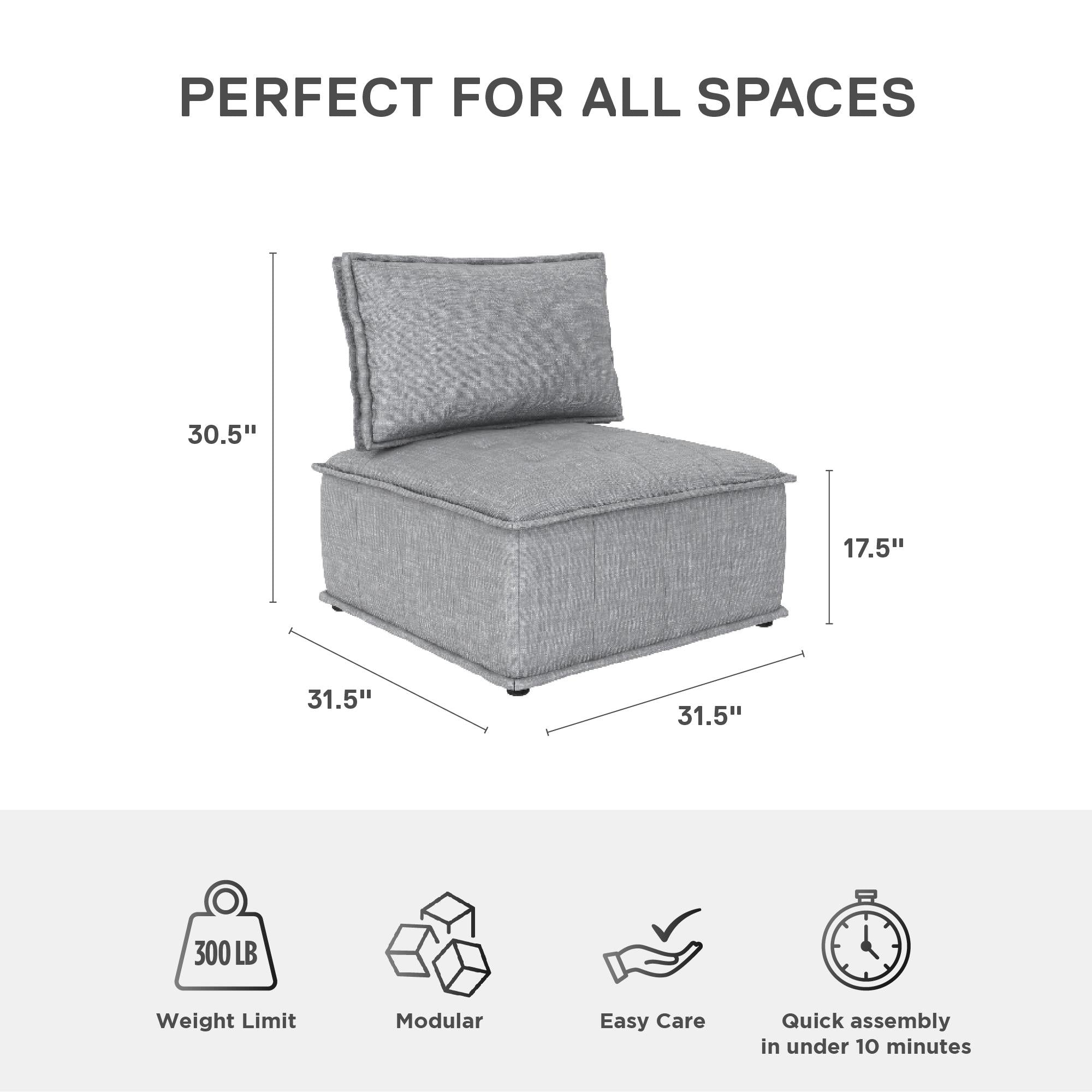 DHP Darcy Armless Chair for Modular Sectional Sofa - Gray