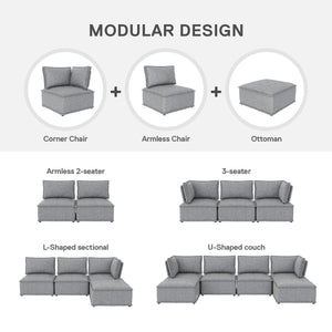 DHP Darcy Armless Chair for Modular Sectional Sofa - Gray