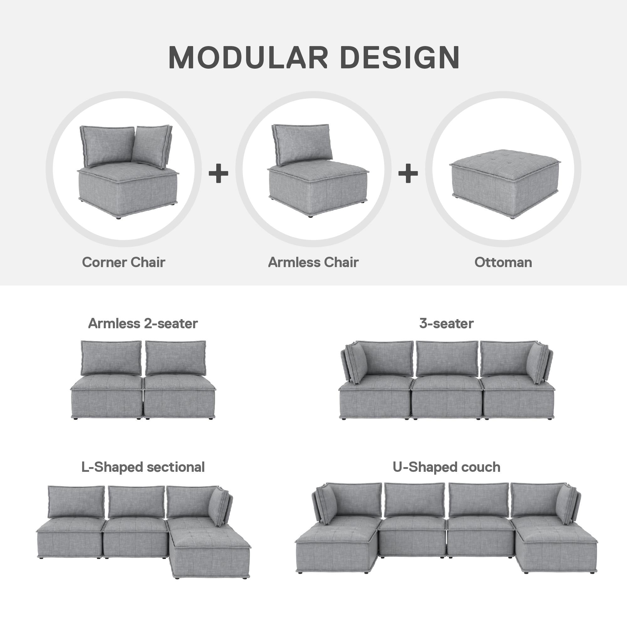 DHP Darcy Armless Corner for Modular Sectional Sofa - Gray