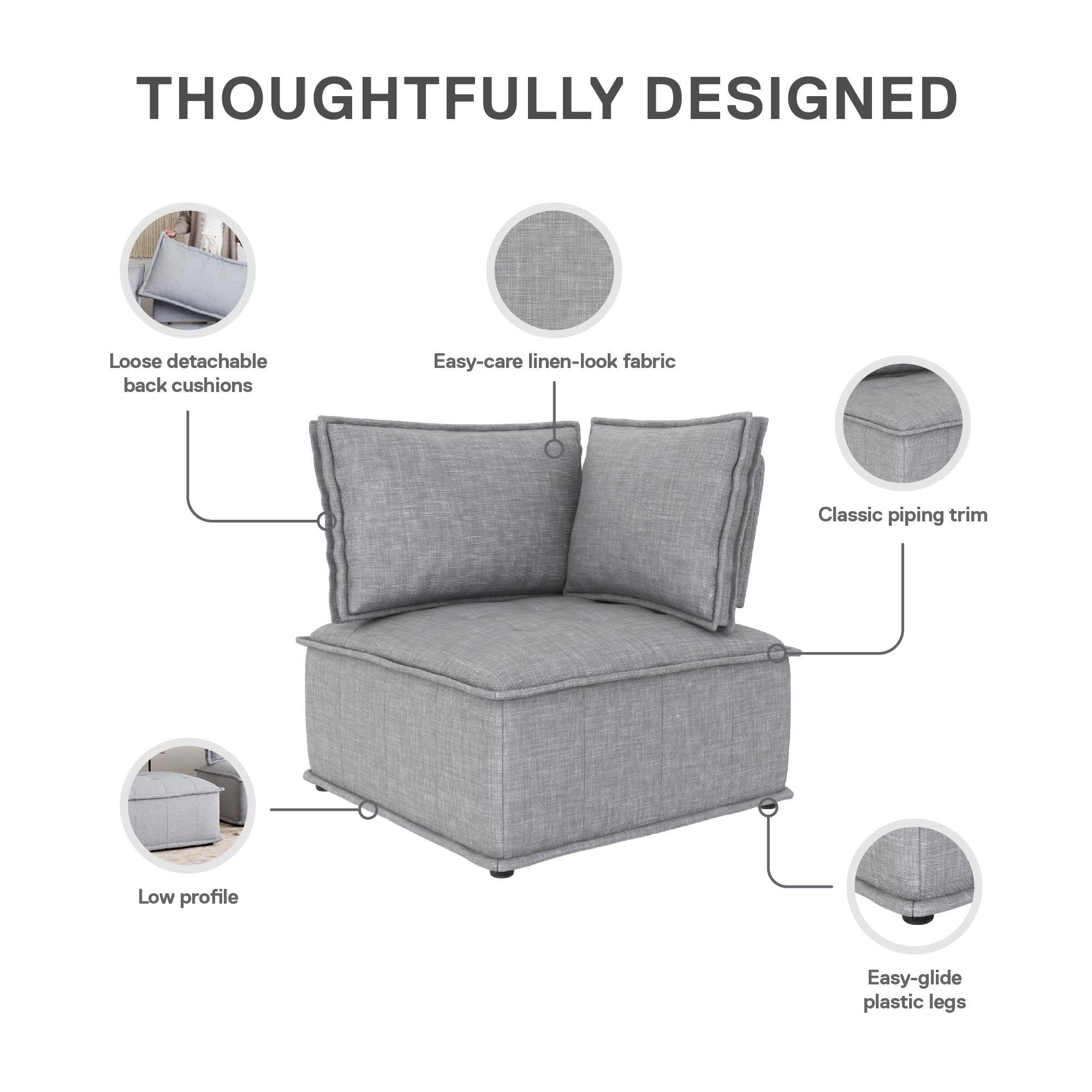 DHP Darcy Armless Corner for Modular Sectional Sofa - Gray