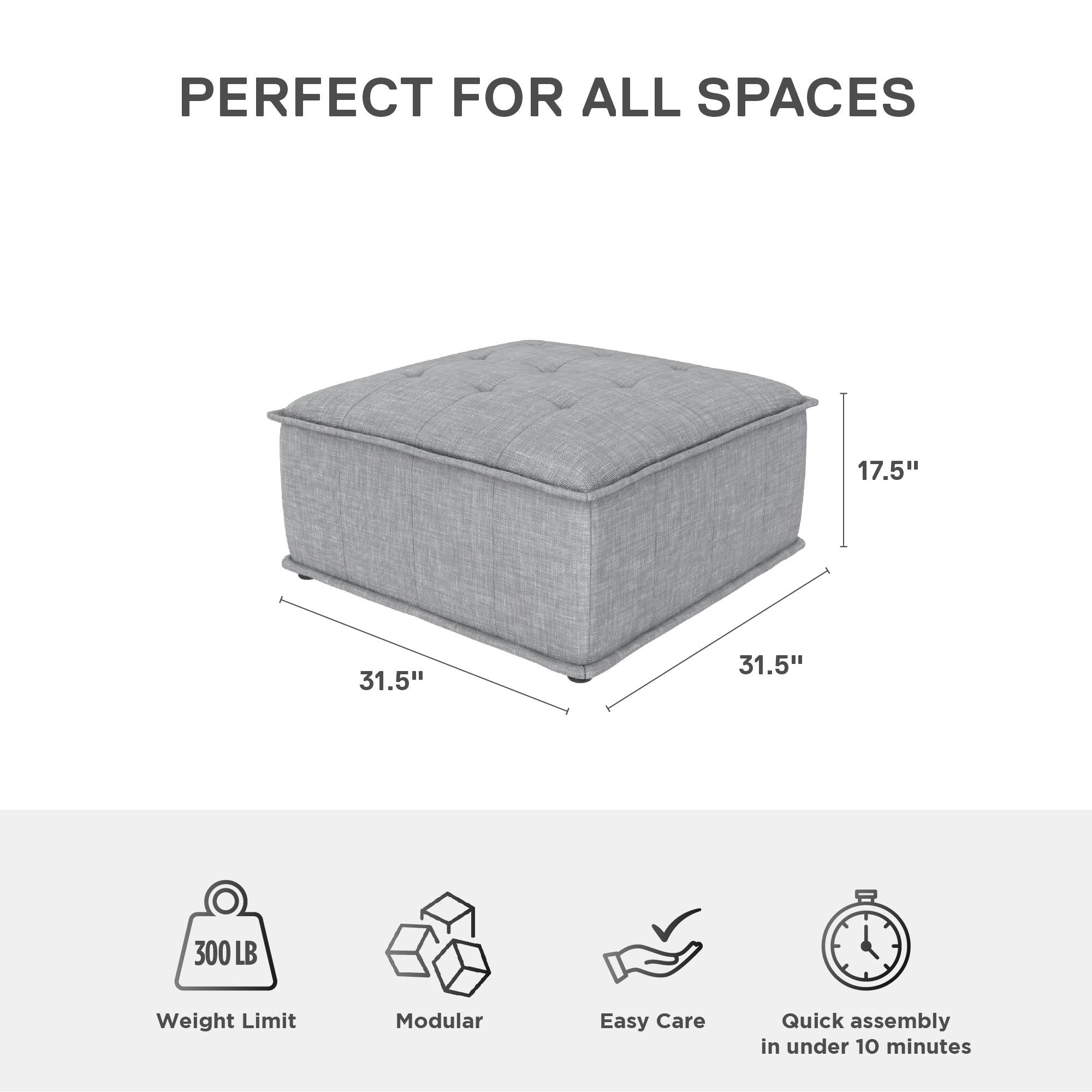 DHP Darcy Armless Ottoman for Modular Sectional Sofa - Gray