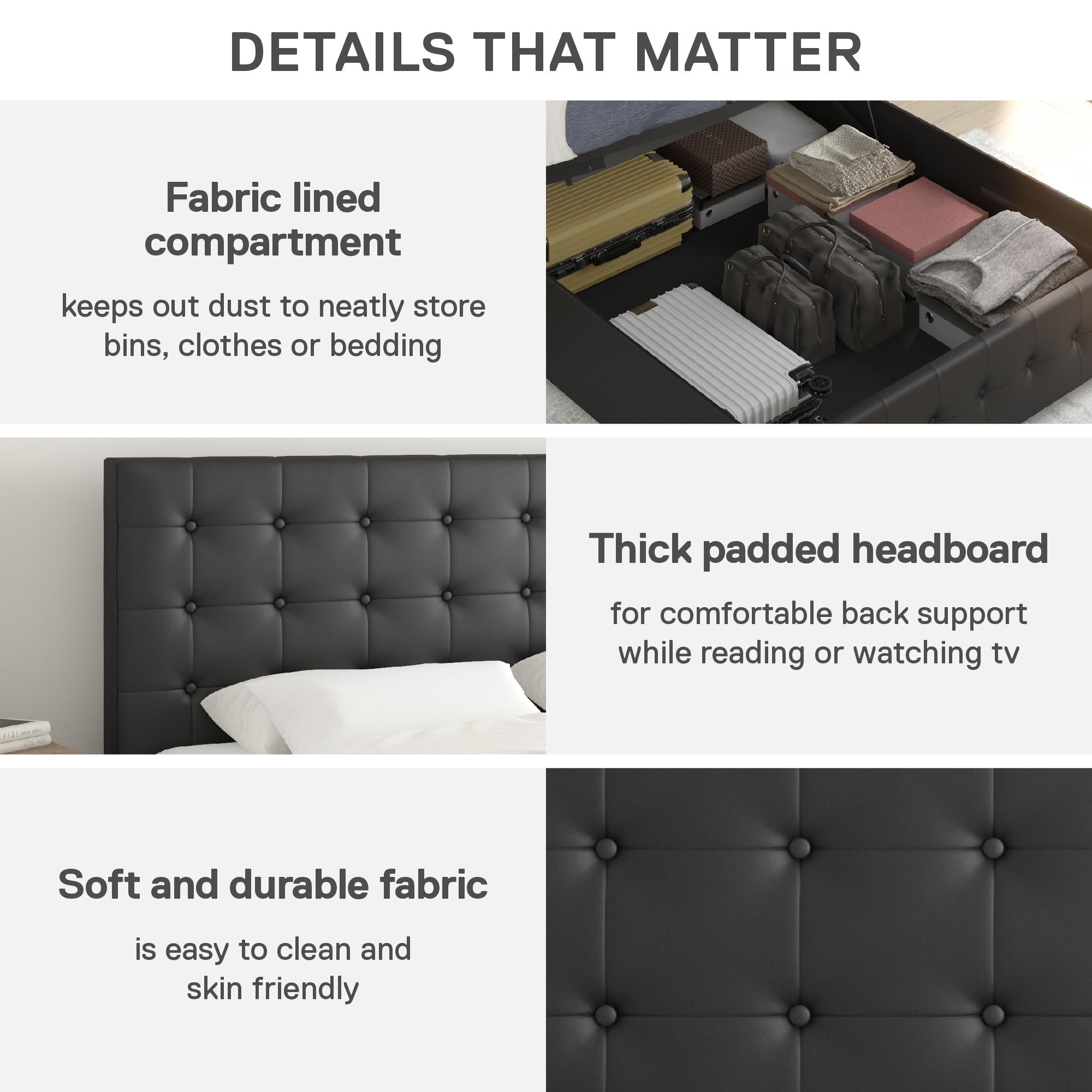 DHP Cambridge Upholstered Bed with Storage - Black - Full