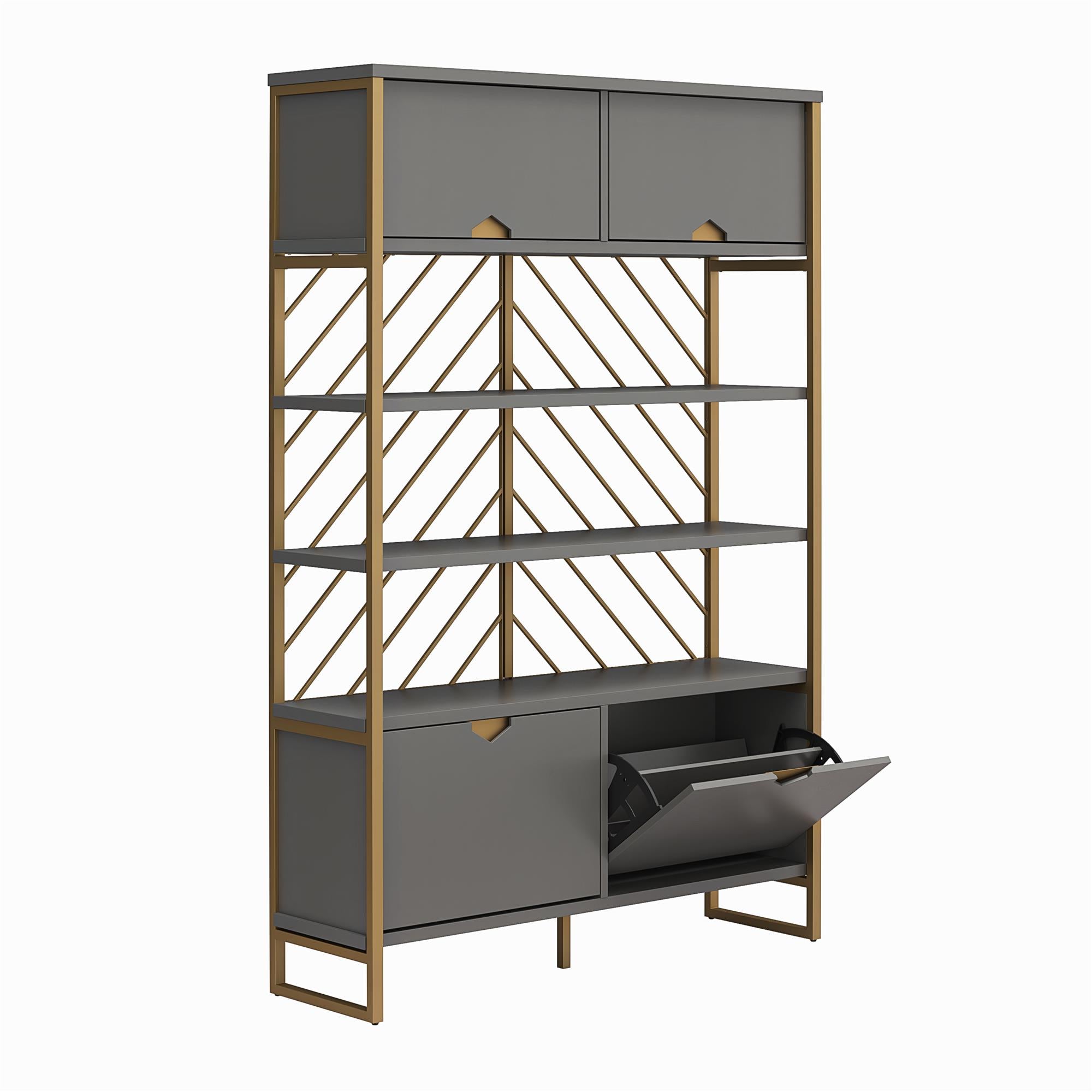 CosmoLiving Brielle Shoe Storage Bookcase & Room Divider - Graphite Grey