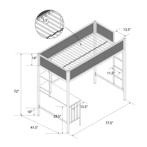 Novogratz Axel Twin Loft Bed with Desk & Shelves - White/Black - Twin