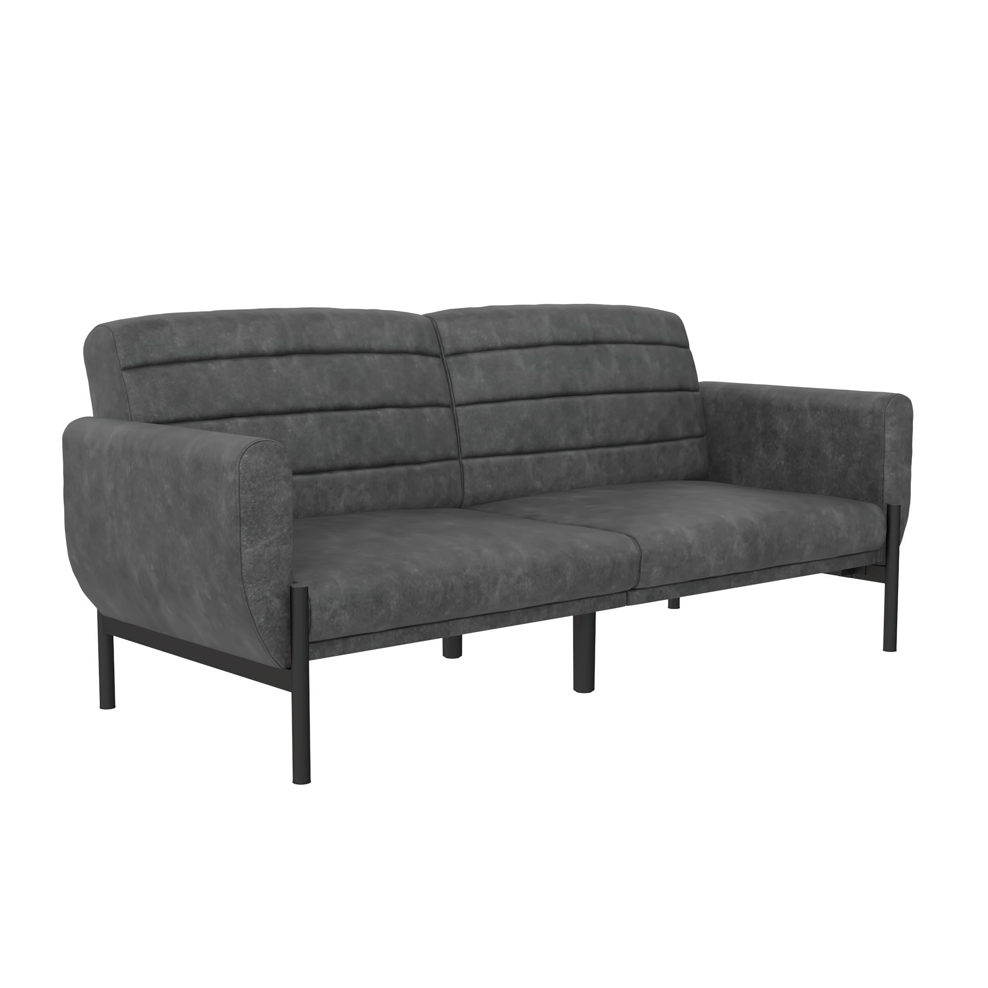 DHP Sadie Futon Sofa Bed - Distressed Charcoal Black