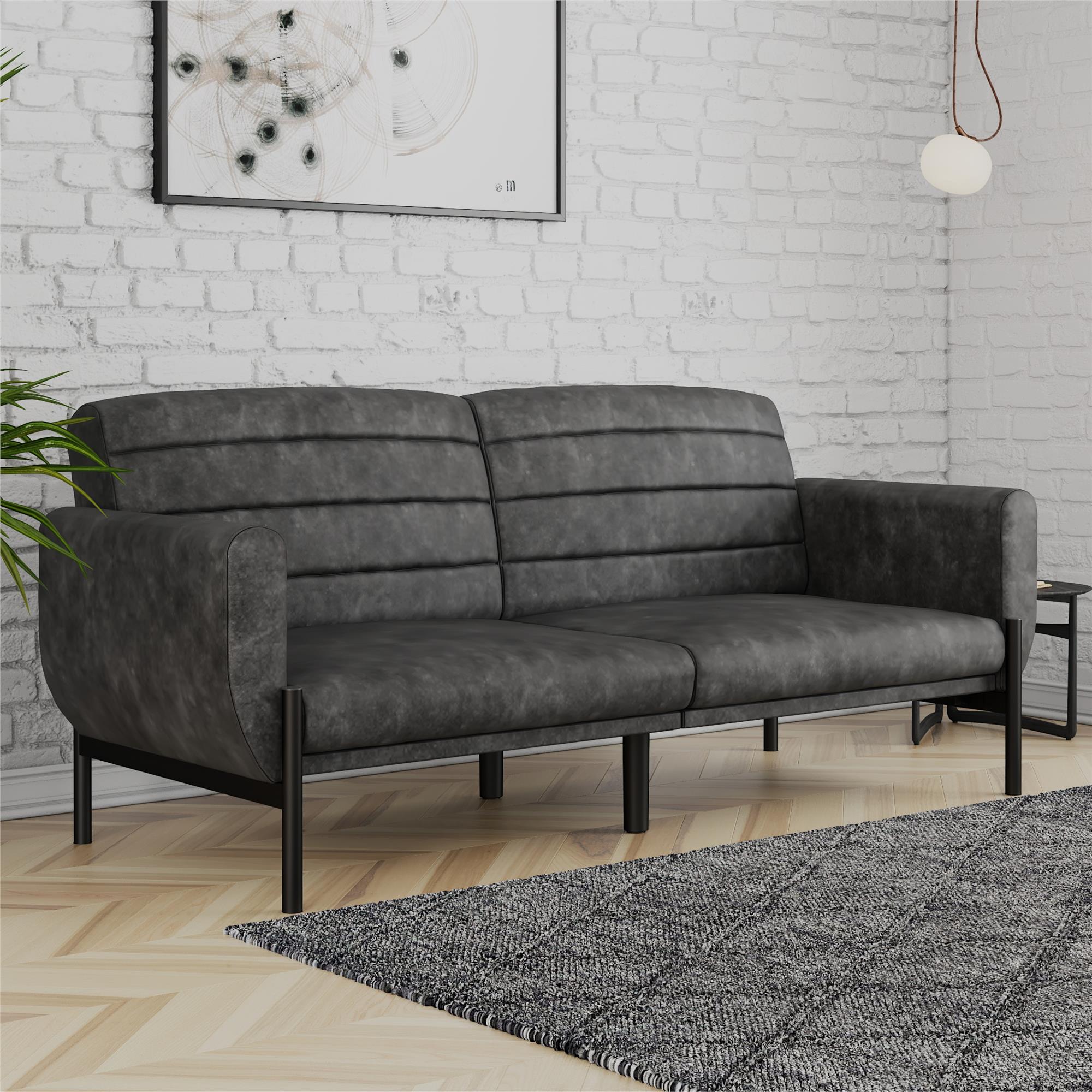 DHP Sadie Futon Sofa Bed - Distressed Charcoal Black