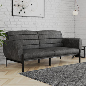 DHP Sadie Futon Sofa Bed - Distressed Charcoal Black