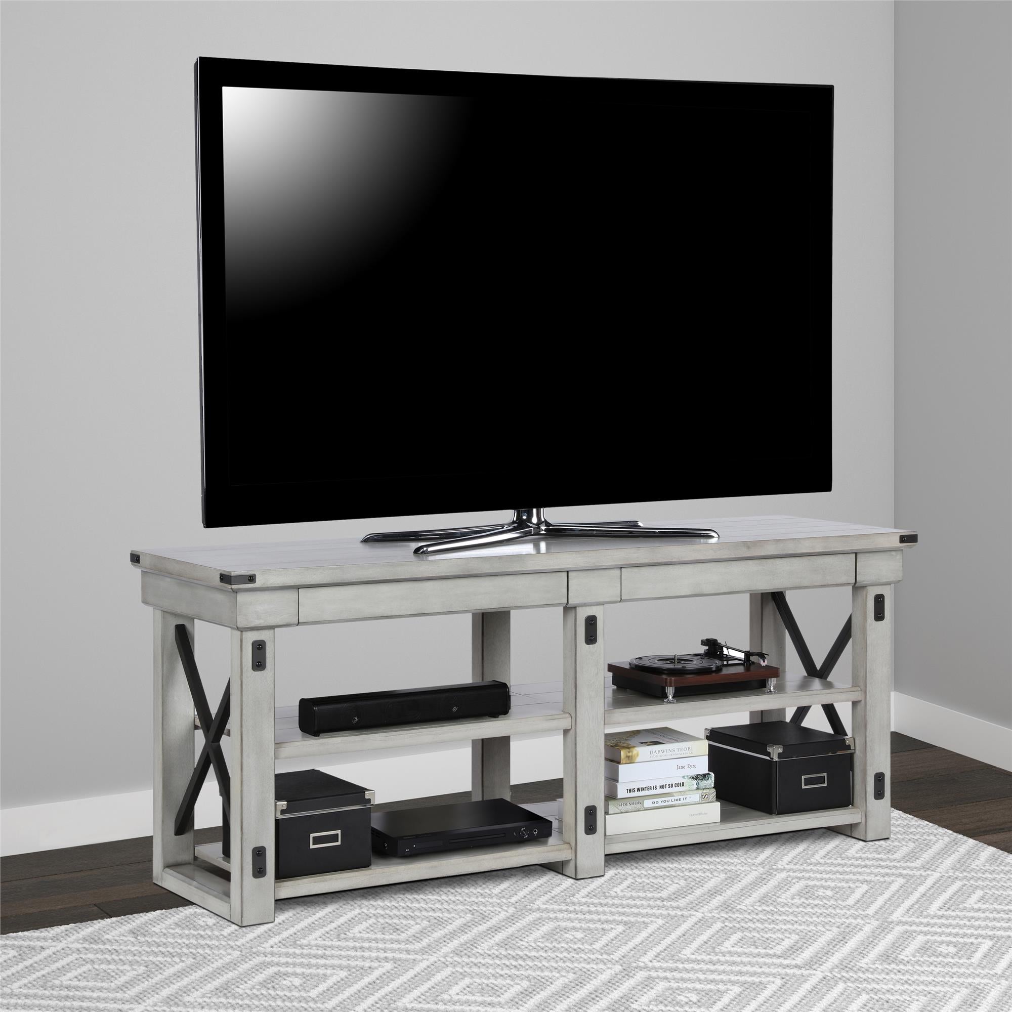 Ameriwood Home Wildwood Wood Veneer TV Stand for TVs up to 65" - Rustic White