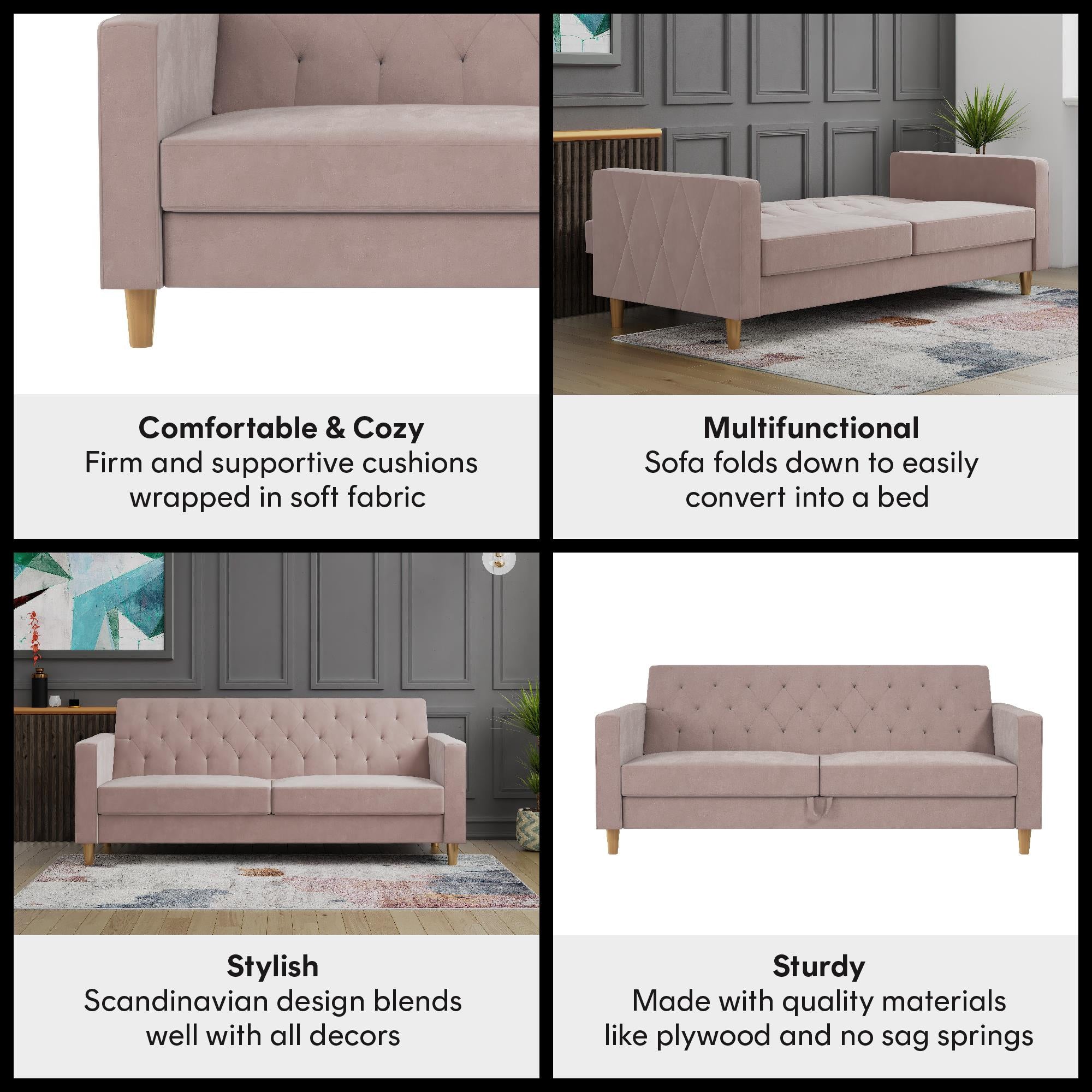 CosmoLiving Liberty Futon Sofa Bed with Storage - Blush