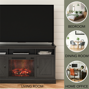 Ameriwood Home Ashton Lane Electric Fireplace TV Stand with Remote for TVs up to 65in - Black Oak