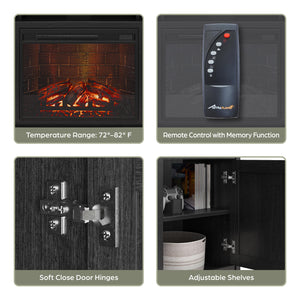 Ameriwood Home Ashton Lane Electric Fireplace TV Stand with Remote for TVs up to 65in - Black Oak
