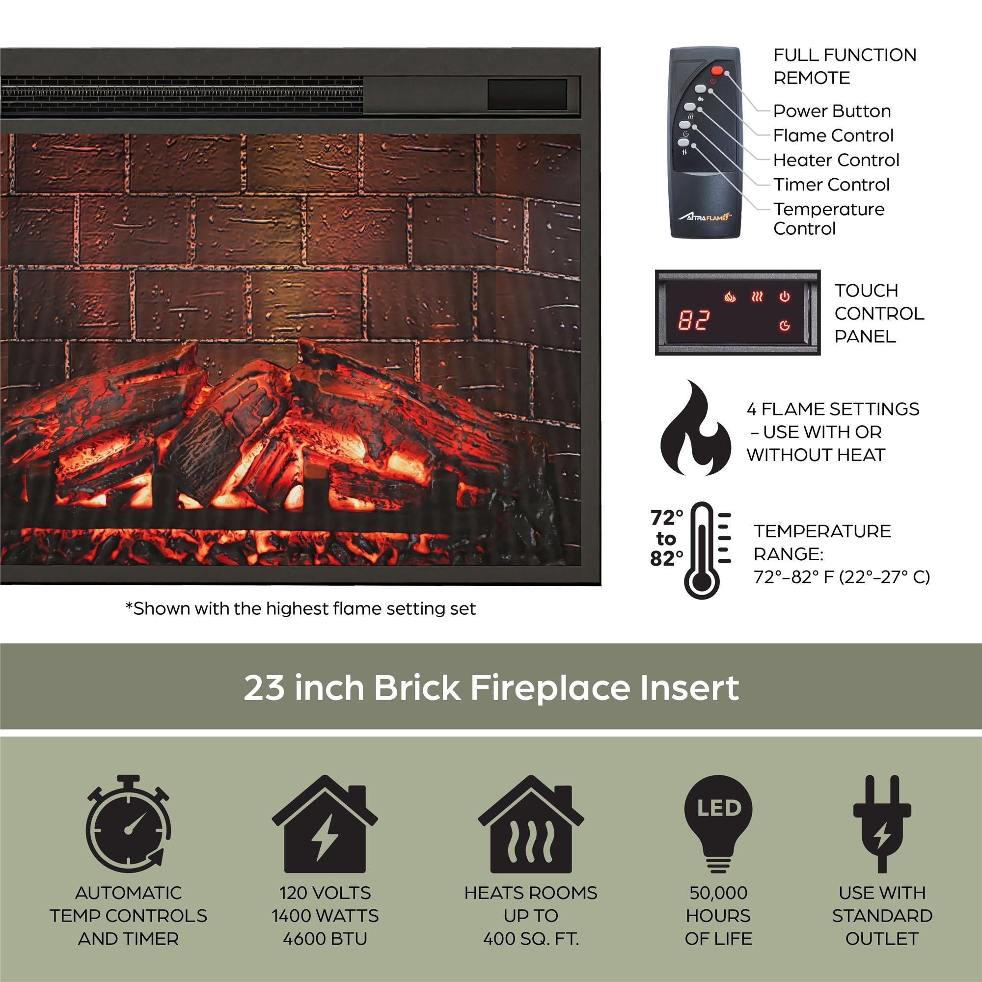 Ameriwood Home Ashton Lane Electric Fireplace TV Stand with Remote for TVs up to 65in - Black Oak