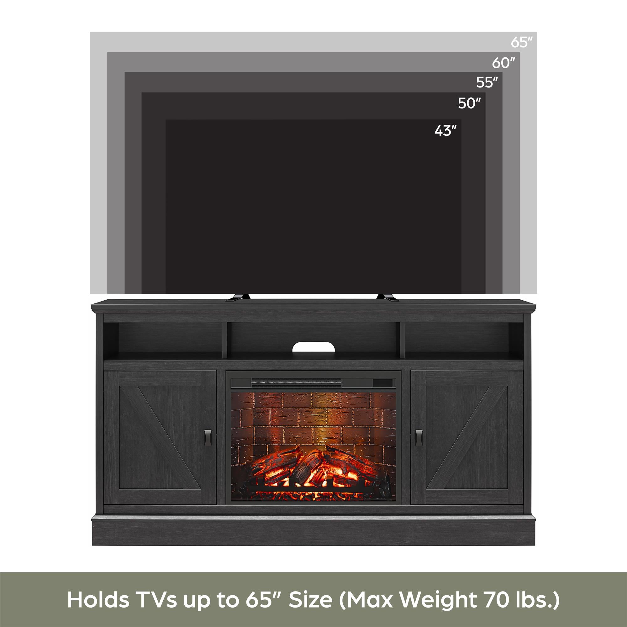 Ameriwood Home Ashton Lane Electric Fireplace TV Stand with Remote for TVs up to 65in - Black Oak