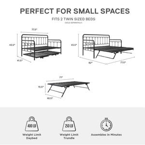 DHP Locky Metal Daybed with Pop Up Trundle - Black - Twin-Over-Twin