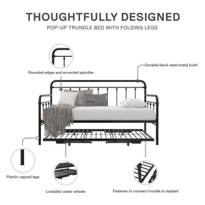 DHP Locky Metal Daybed with Pop Up Trundle - Black - Twin-Over-Twin