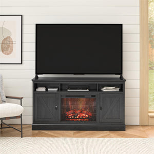 Ameriwood Home Ashton Lane Electric Fireplace TV Stand with Remote for TVs up to 65in - Black Oak