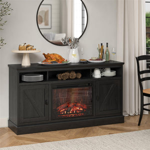 Ameriwood Home Ashton Lane Electric Fireplace TV Stand with Remote for TVs up to 65in - Black Oak