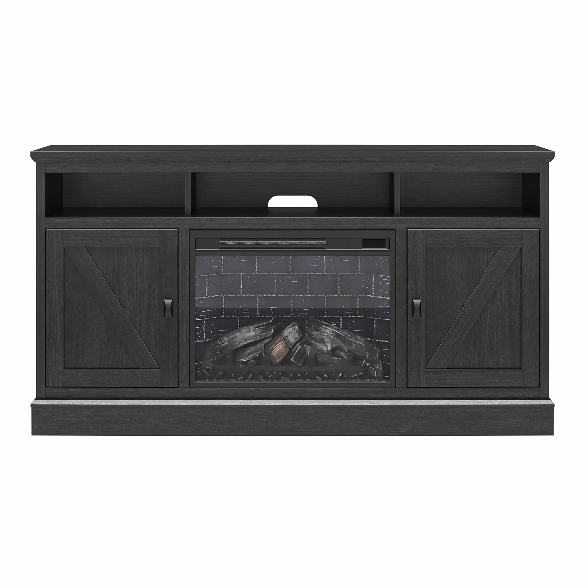 Ameriwood Home Ashton Lane Electric Fireplace TV Stand with Remote for TVs up to 65in - Black Oak