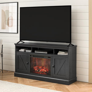 Ameriwood Home Ashton Lane Electric Fireplace TV Stand with Remote for TVs up to 65in - Black Oak