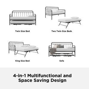 DHP Locky Metal Daybed with Pop Up Trundle - Black - Twin-Over-Twin