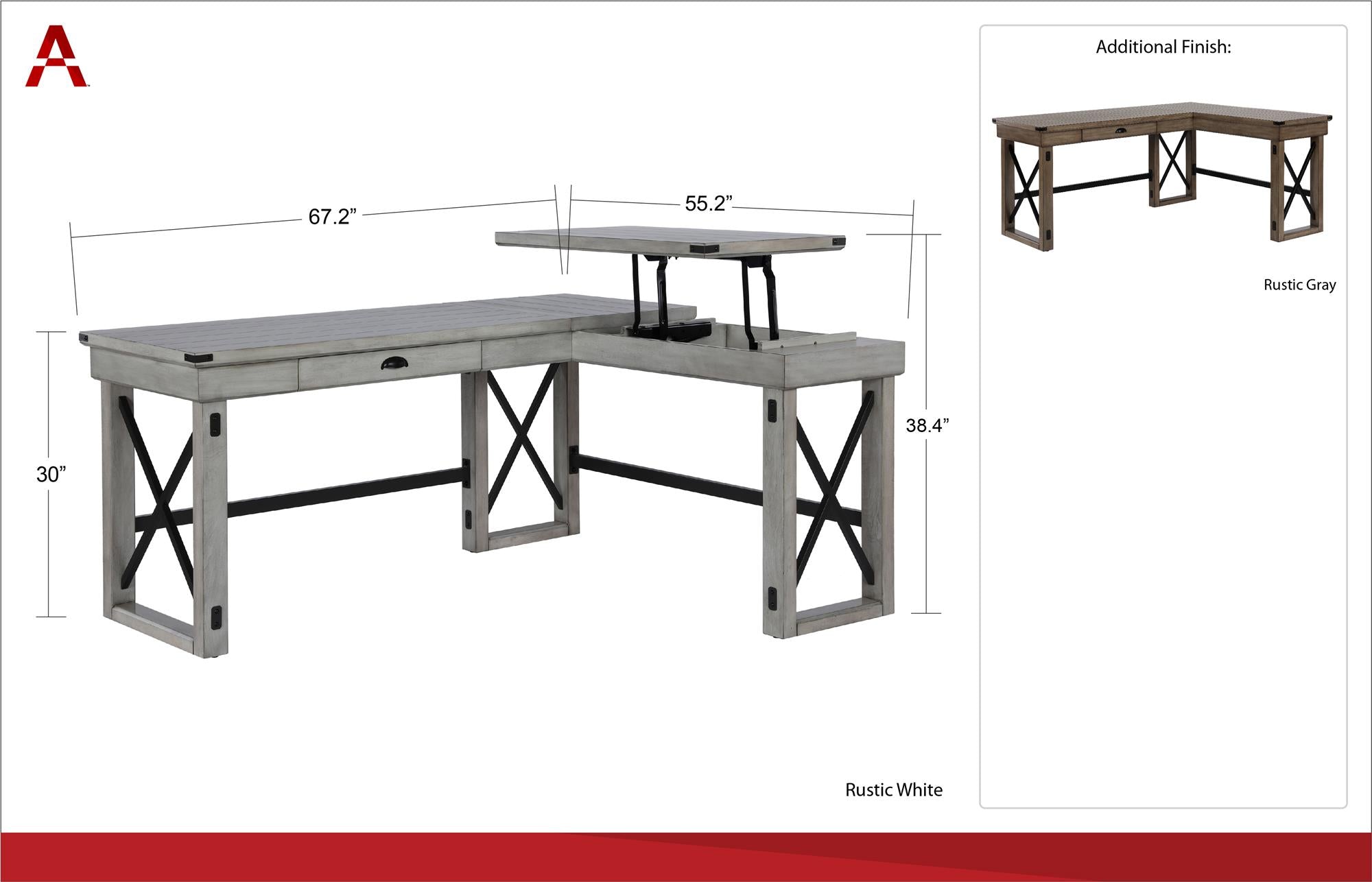 Ameriwood Home Wildwood L-Shaped Desk with Lift Top - Rustic Gray