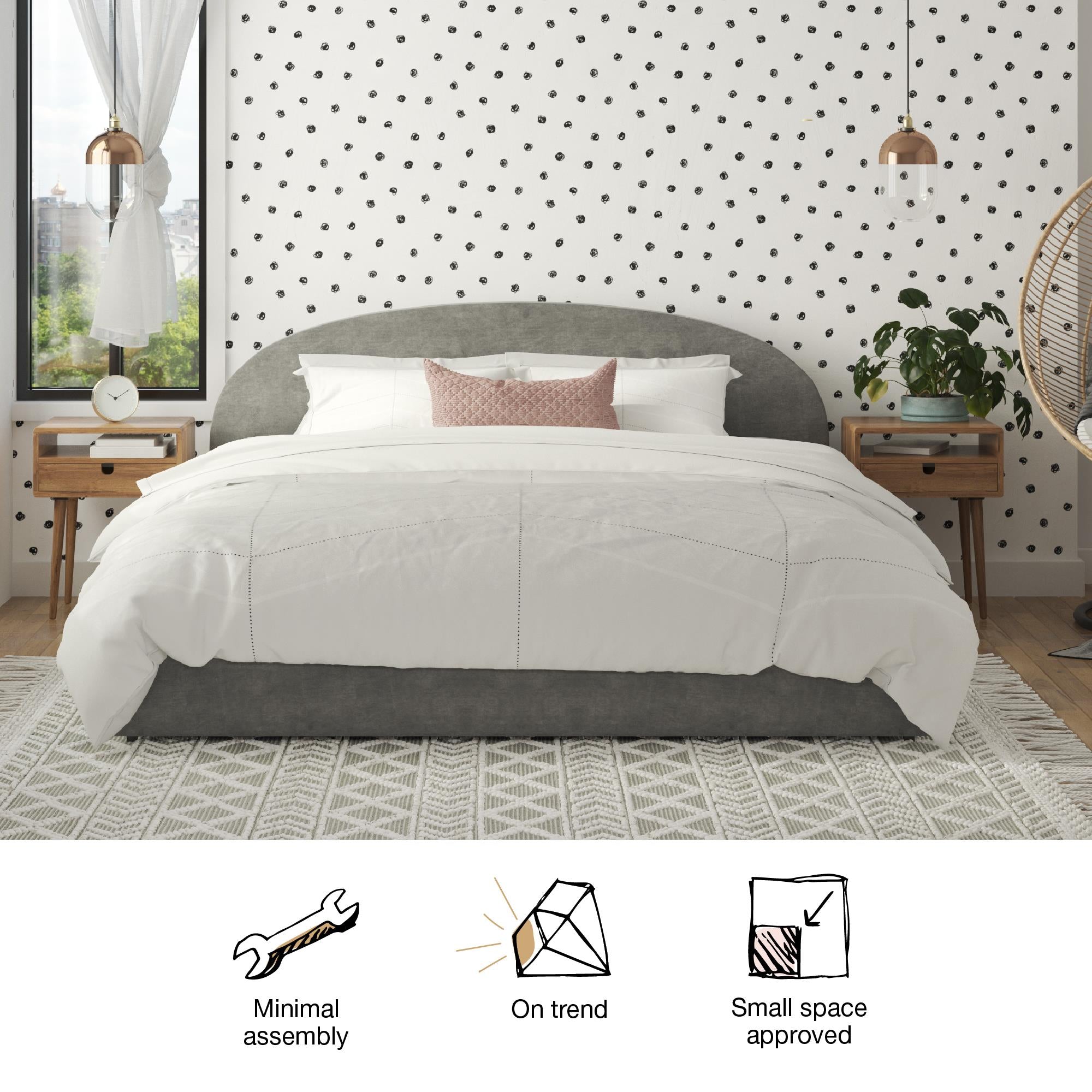 Mr. Kate Moon Upholstered Bed with Storage - Light Gray - King