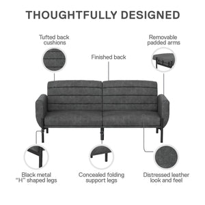DHP Sadie Futon Sofa Bed - Distressed Charcoal Black