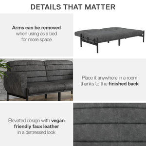 DHP Sadie Futon Sofa Bed - Distressed Charcoal Black