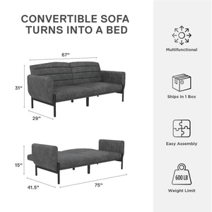 DHP Sadie Futon Sofa Bed - Distressed Charcoal Black
