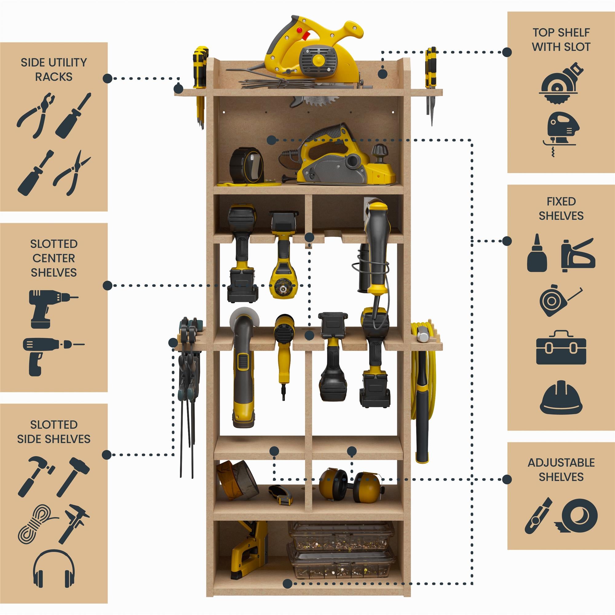 Systembuild Evolution Benford 48" Extra Large Vertical Wall Mount Tool Organizer - Raw Board