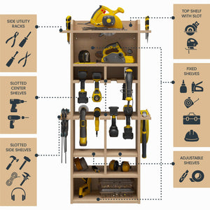 Systembuild Evolution Benford 48" Extra Large Vertical Wall Mount Tool Organizer - Raw Board