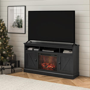 Ameriwood Home Ashton Lane Electric Fireplace TV Stand with Remote for TVs up to 65in - Black Oak