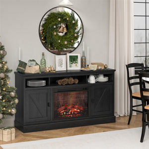 Ameriwood Home Ashton Lane Electric Fireplace TV Stand with Remote for TVs up to 65in - Black Oak