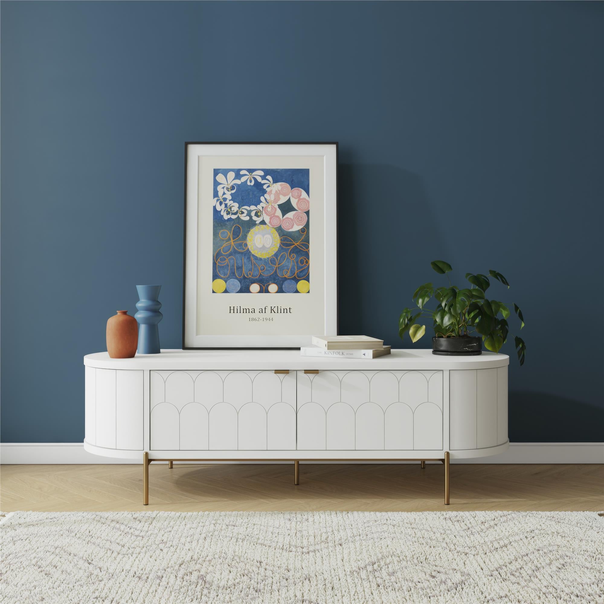 CosmoLiving Anastasia Modern Scalloped Oval TV Stand for TVs up to 65" - White
