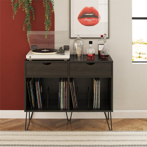 Novogratz Concord Turntable Stand with Drawers - Black Oak