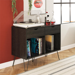 Novogratz Concord Turntable Stand with Drawers - Black Oak