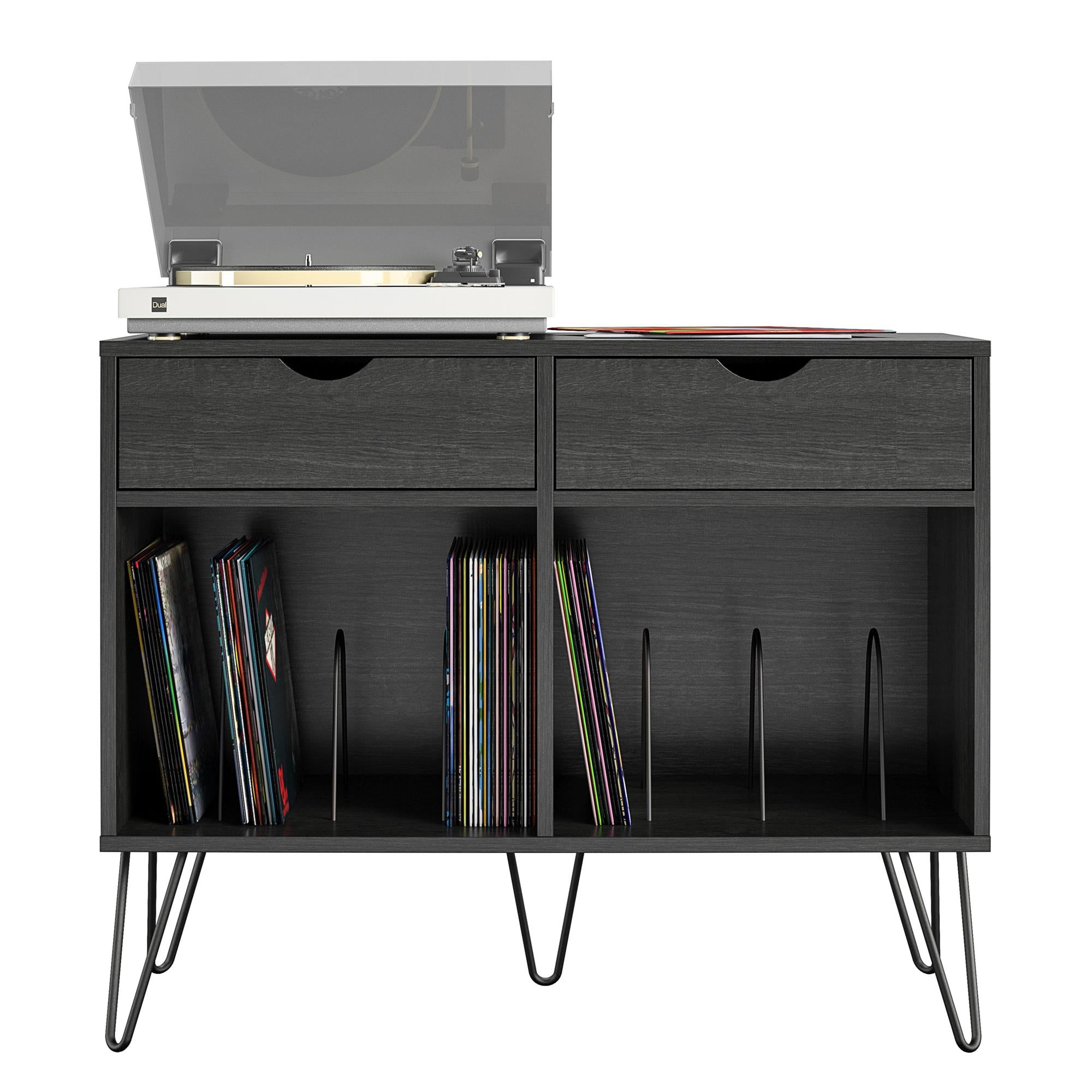 Novogratz Concord Turntable Stand with Drawers - Black Oak