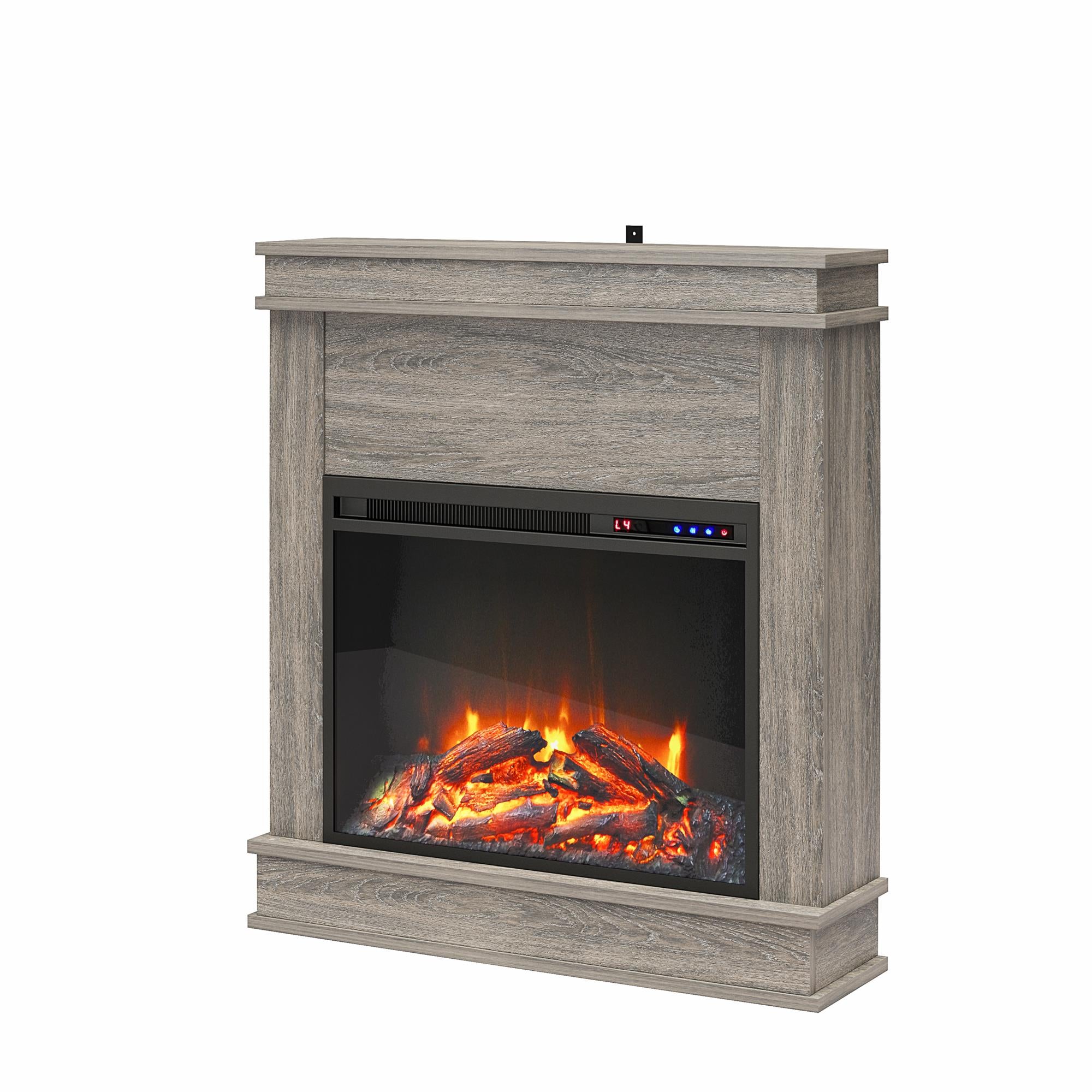 Ameriwood Home Mateo Electric Fireplace with Mantel and Touchscreen Display - Gray Oak