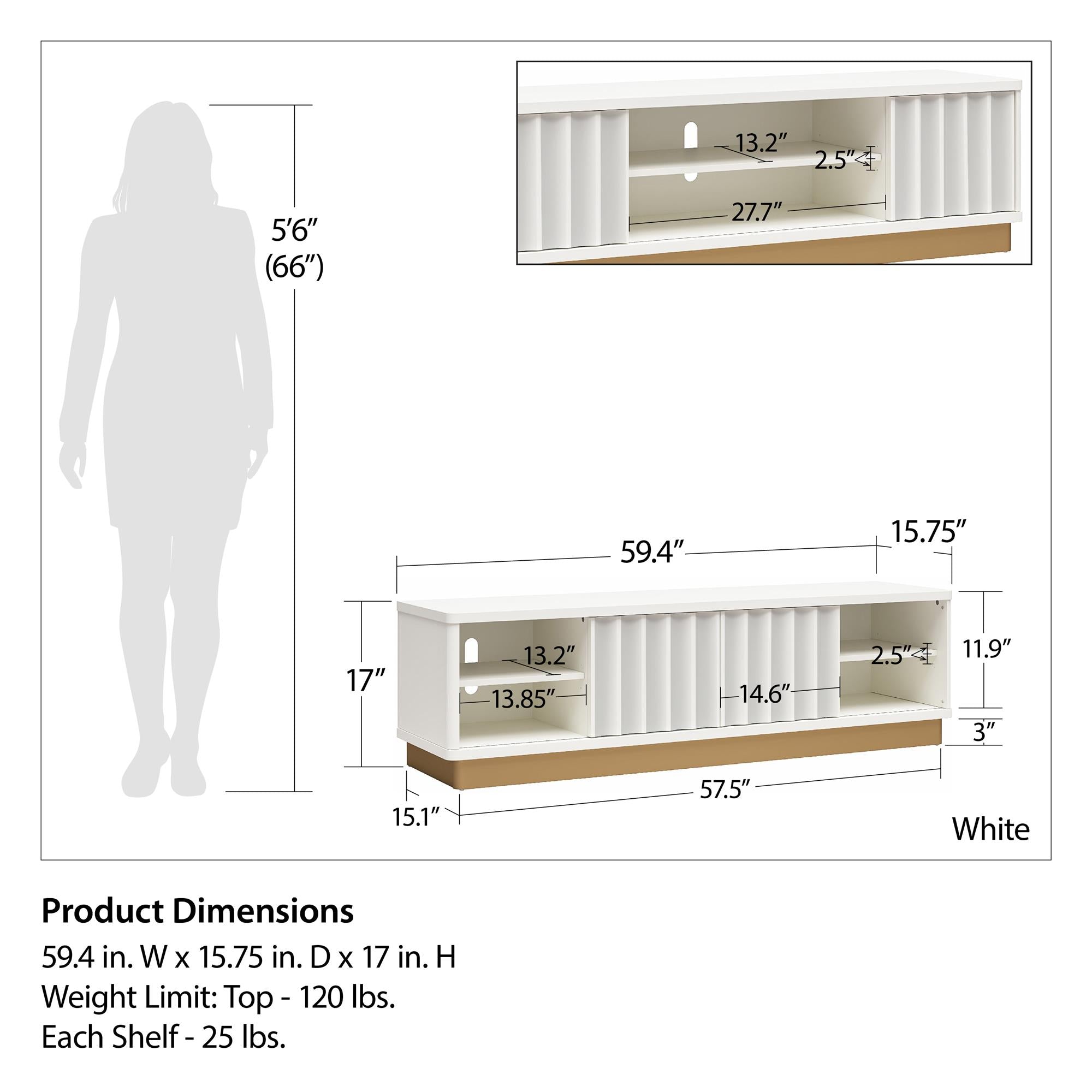 CosmoLiving Rene Modern Scalloped TV Stand for TVs up to 65" - White